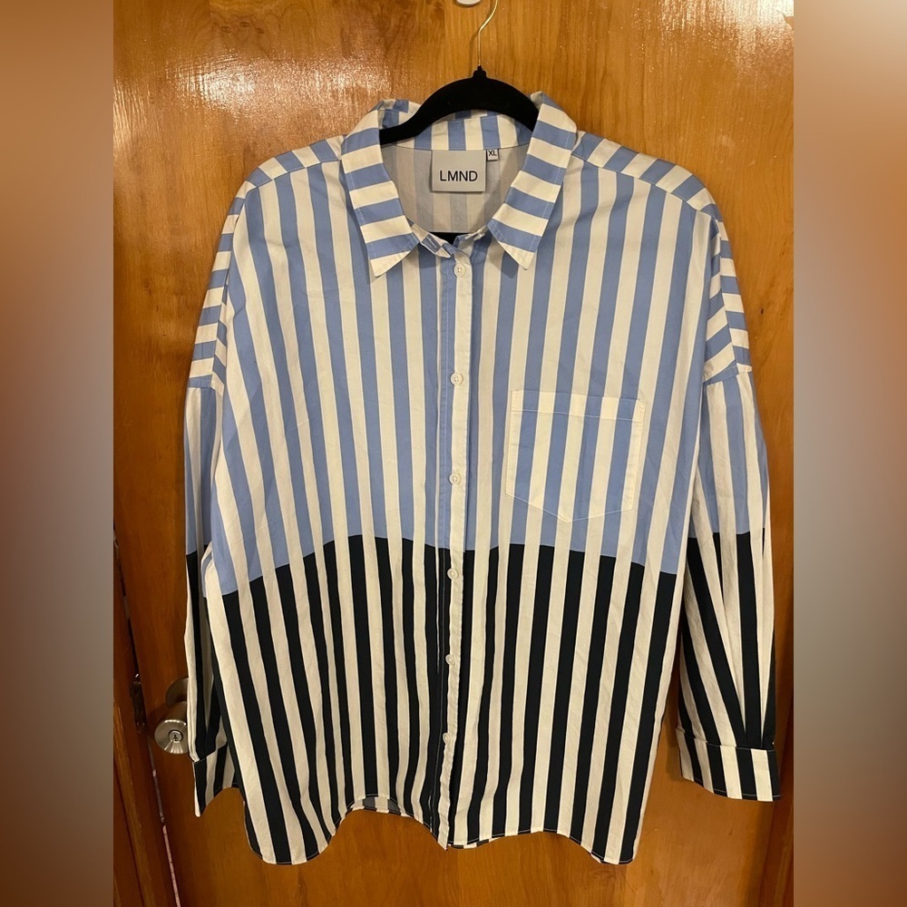 LMND Navy and Azure Chiara Combination Stripe Shirt - Picture 4 of 8